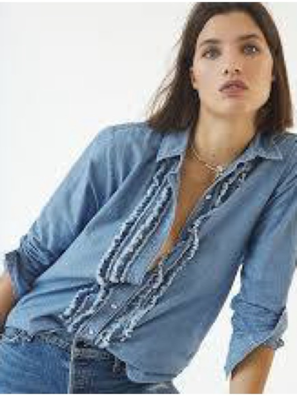 Anthropologie Pilcro Juni Ruffled Denim Chambray Button Down Shirt S